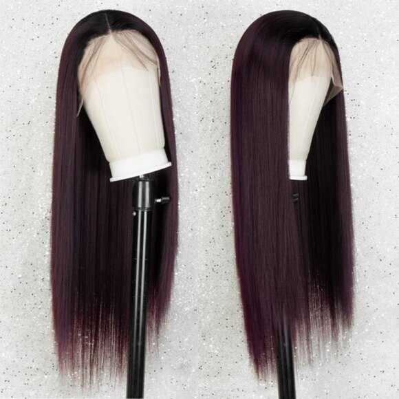 Black Root Burgundy Lace Wig - Picture 3 of 4